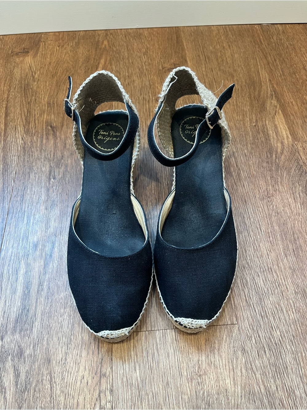 Toni Pons Caldes Black Linen Wedge Espadrille Sandals Size 8 US - Picture 2 of 5